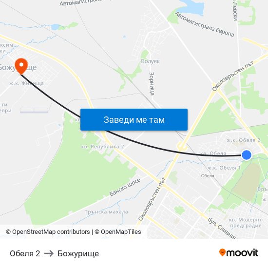Обеля 2 to Божурище map