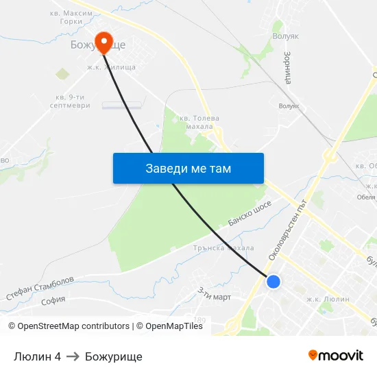 Люлин 4 to Божурище map