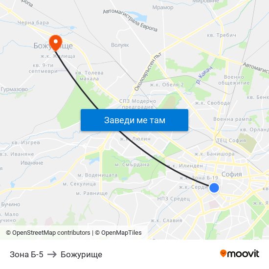 Зона Б-5 to Божурище map