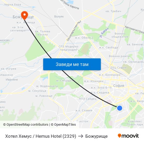 Хотел Хемус / Hemus Hotel (2329) to Божурище map