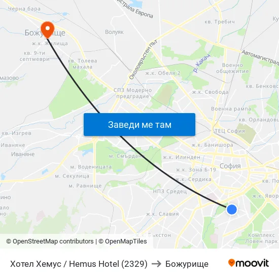 Ⓜ️ Хотел Хемус / Hemus Hotel (2329) to Божурище map