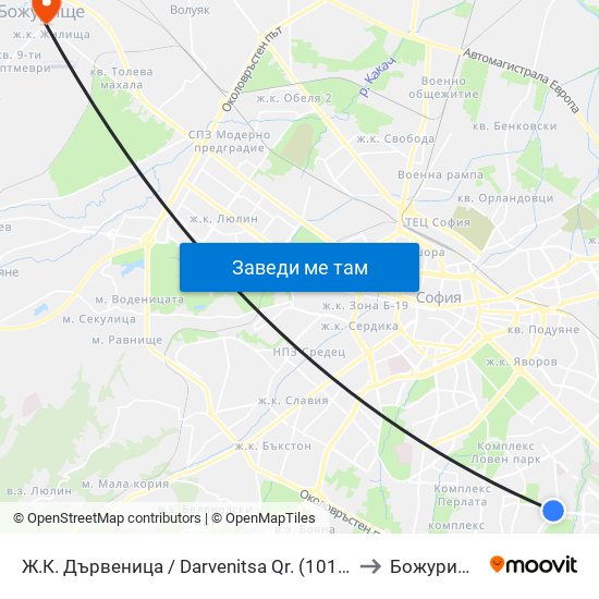 Ж.К. Дървеница / Darvenitsa Qr. (1015) to Божурище map