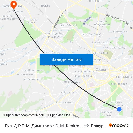 Бул. Д-Р Г. М. Димитров / G. M. Dimitrov Blvd. (0318) to Божурище map