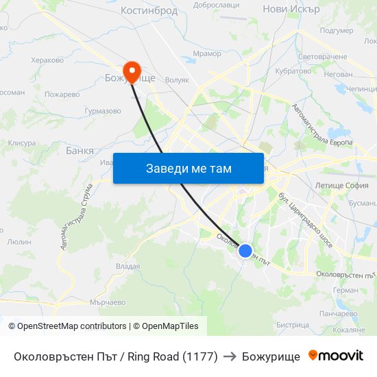 Околовръстен Път / Ring Road (1177) to Божурище map