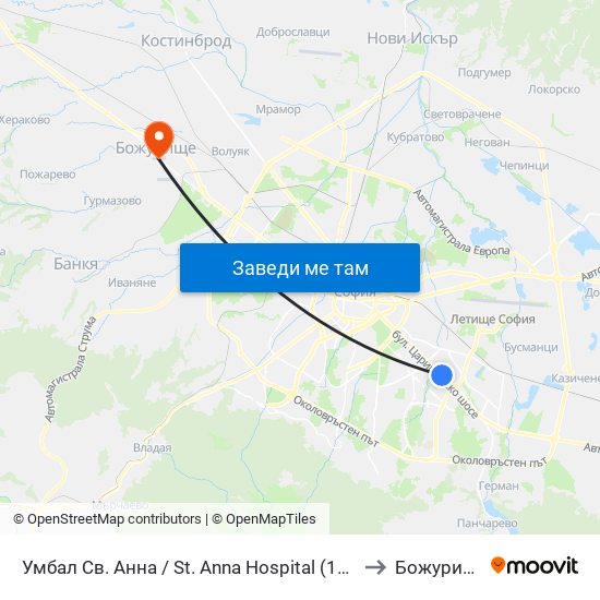 Умбал Св. Анна / St. Anna Hospital (1196) to Божурище map