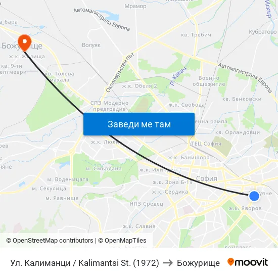Ул. Калиманци / Kalimantsi St. (1972) to Божурище map