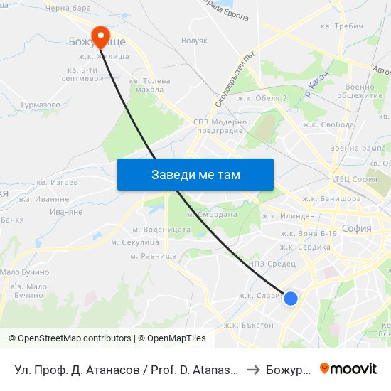 Ул. Проф. Д. Атанасов / Prof. D. Atanasov St. (2134) to Божурище map