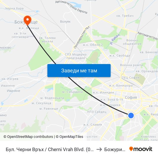 Бул. Черни Връх / Cherni Vrah Blvd. (0401) to Божурище map