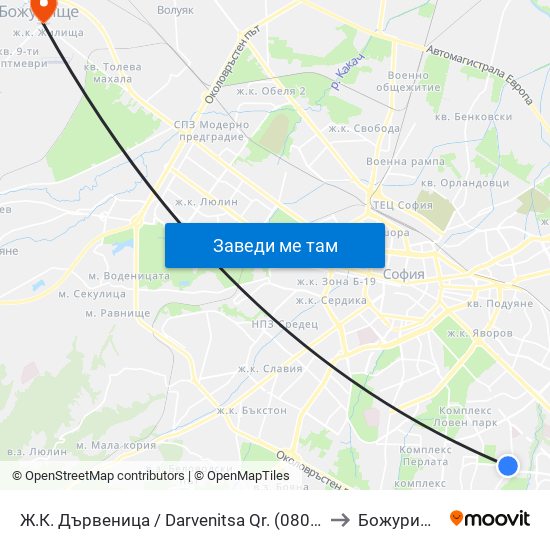 Ж.К. Дървеница / Darvenitsa Qr. (0800) to Божурище map