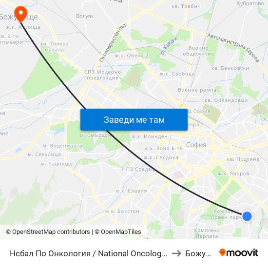 Нсбал По Онкология / National Oncology Hospital (0764) to Божурище map