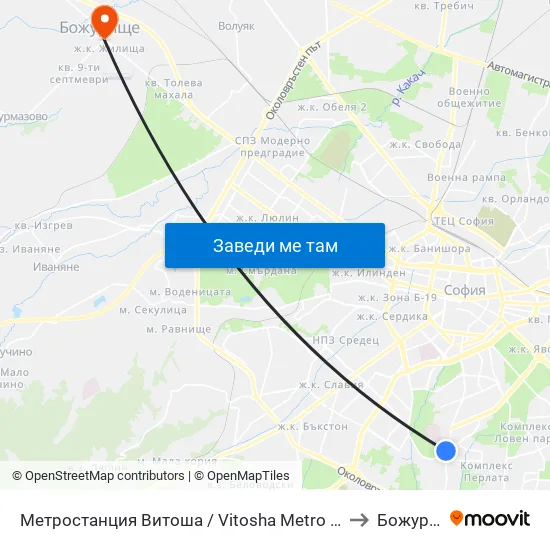 Ⓜ️ Метростанция Витоша / Vitosha Metro Station (2755) to Божурище map