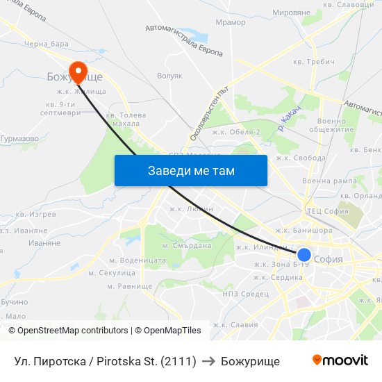 Ул. Пиротска / Pirotska St. (2111) to Божурище map