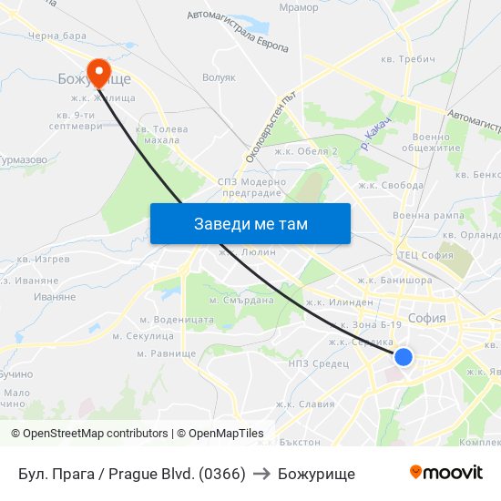 Бул. Прага / Prague Blvd. (0366) to Божурище map