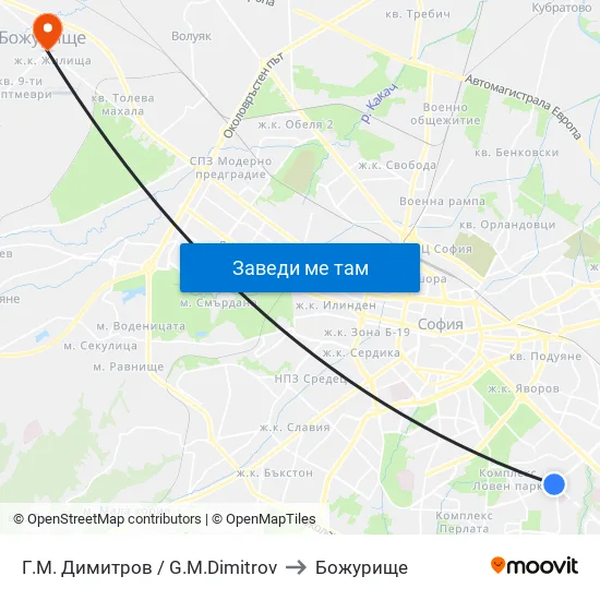 Г. М. Димитров / G. M. Dimitrov to Божурище map