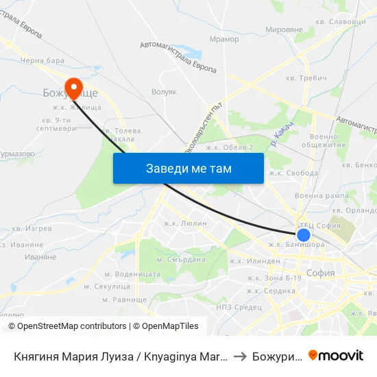 Княгиня Мария Луиза / Knyaginya Maria Luiza to Божурище map