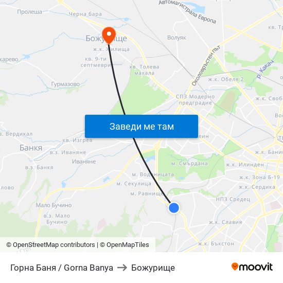 Горна Баня / Gorna Banya to Божурище map