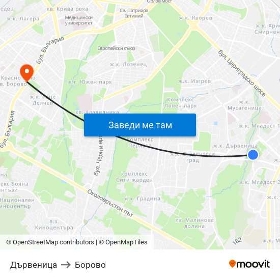 Дървеница to Борово map