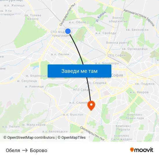 Обеля to Борово map