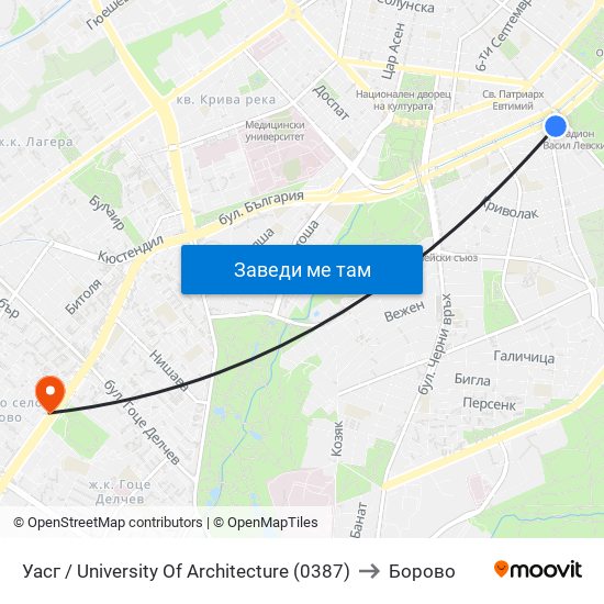 Уасг / University Of Architecture (0387) to Борово map