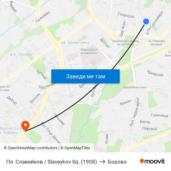 Пл. Славейков / Slaveykov Sq. (1908) to Борово map