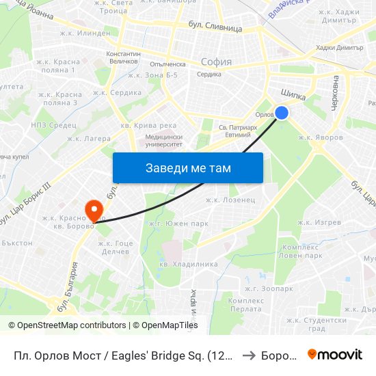 Пл. Орлов Мост / Eagles' Bridge Sq. (1287) to Борово map