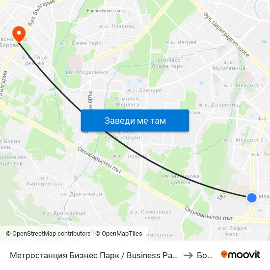 Метростанция Бизнес Парк / Business Park Metro Station (2490) to Борово map