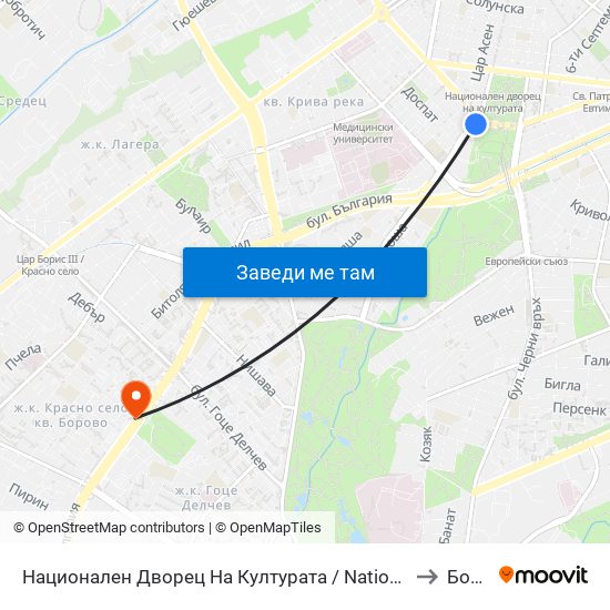 Национален Дворец На Културата / National Palace Of Culture (1134) to Борово map