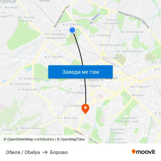 Обеля / Obelya to Борово map