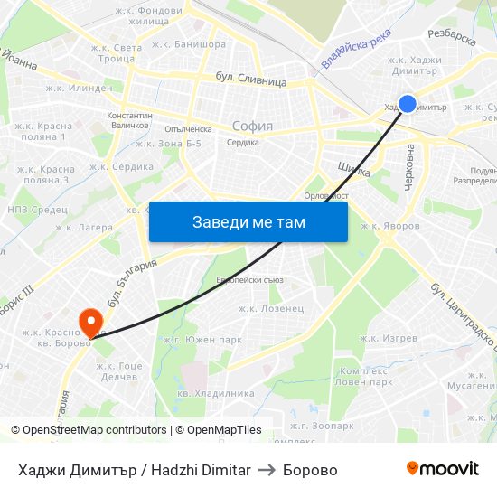 Хаджи Димитър / Hadzhi Dimitar to Борово map