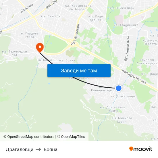 Драгалевци to Бояна map