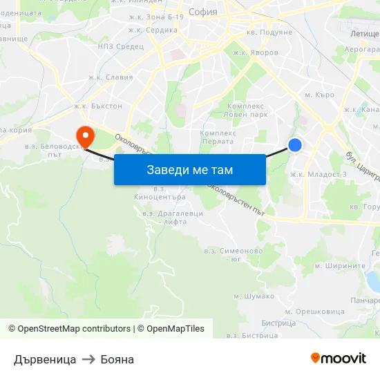 Дървеница to Бояна map