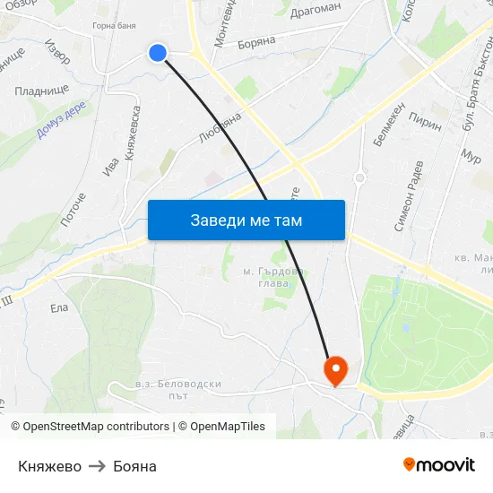 Княжево to Бояна map