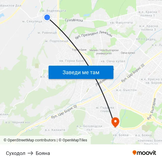 Суходол to Бояна map