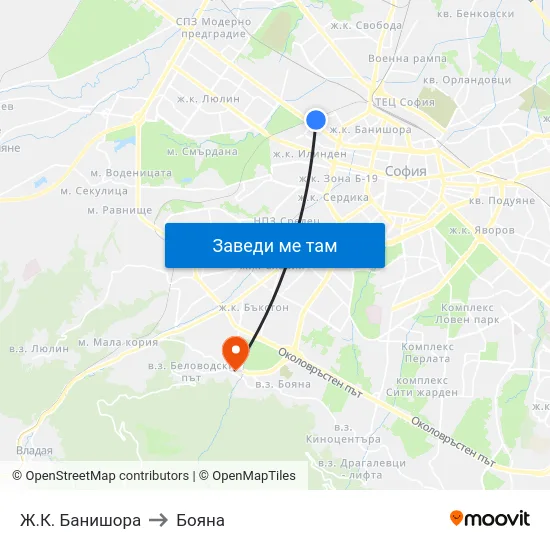 Ж.К. Банишора to Бояна map