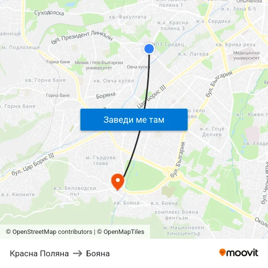 Красна Поляна to Бояна map