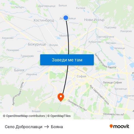 Село Доброславци to Бояна map