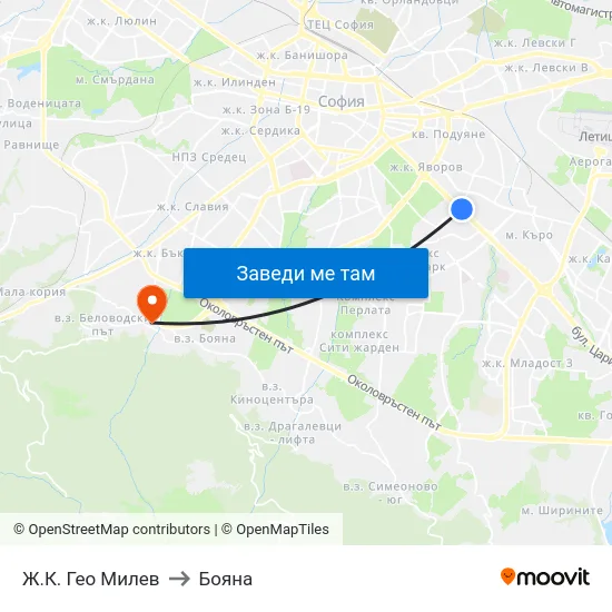 Ж.К. Гео Милев to Бояна map
