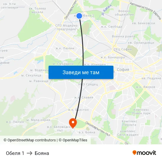 Обеля 1 to Бояна map