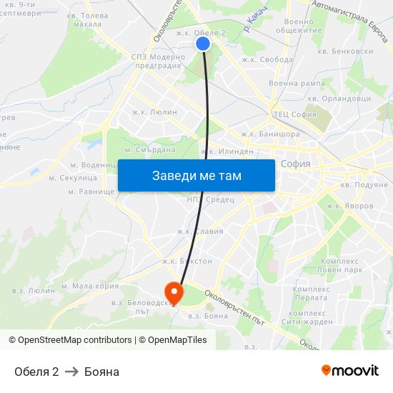 Обеля 2 to Бояна map