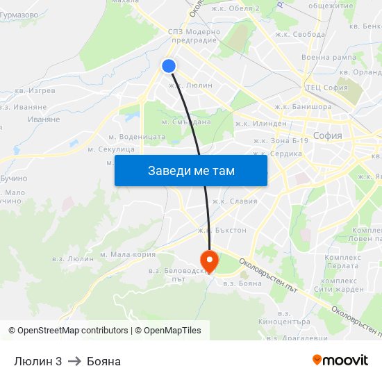 Люлин 3 to Бояна map