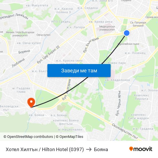 Хотел Хилтън / Hilton Hotel (0397) to Бояна map