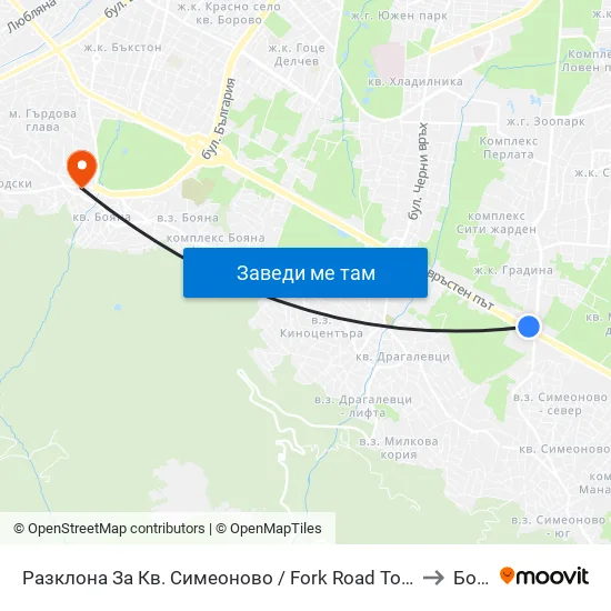 Разклона За Кв. Симеоново / Fork Road To Simeonovo Qr. (1458) to Бояна map