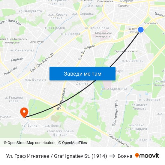 Ул. Граф Игнатиев / Graf Ignatiev St. (1914) to Бояна map