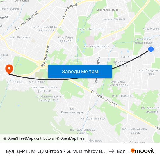 Бул. Д-Р Г. М. Димитров / G. M. Dimitrov Blvd. (0317) to Бояна map