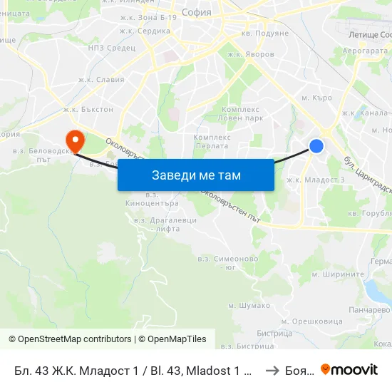 Бл. 43 Ж.К. Младост 1 / Bl. 43, Mladost 1 Qr. (0218) to Бояна map