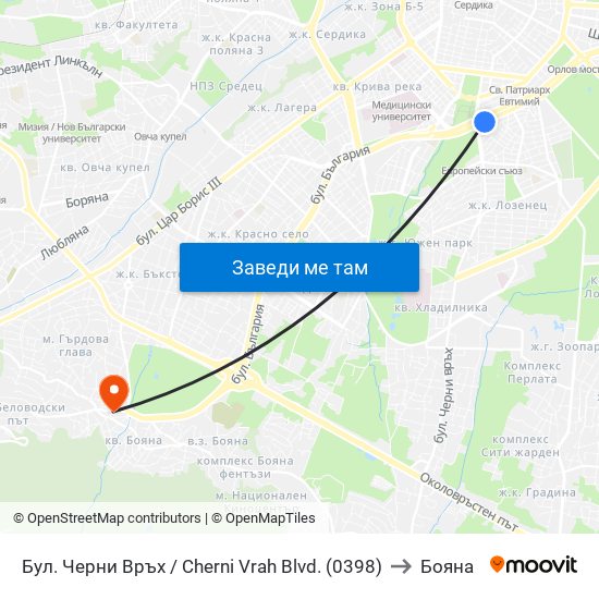 Бул. Черни Връх / Cherni Vrah Blvd. (0398) to Бояна map