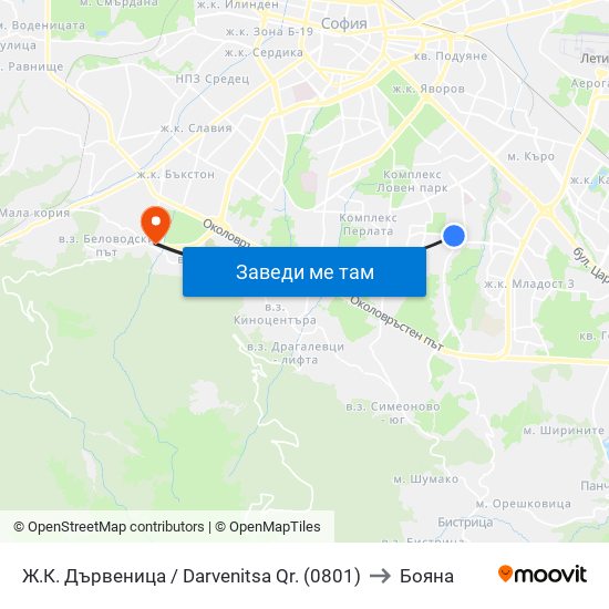 Ж.К. Дървеница / Darvenitsa Qr. (0801) to Бояна map