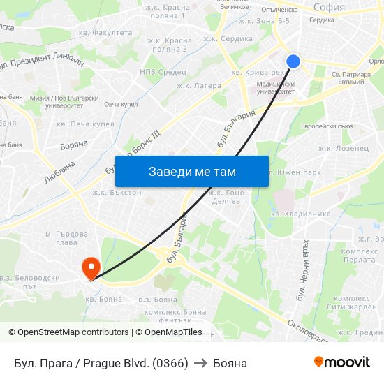 Бул. Прага / Prague Blvd. (0366) to Бояна map
