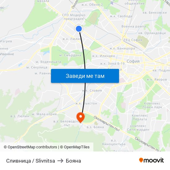 Сливница / Slivnitsa to Бояна map