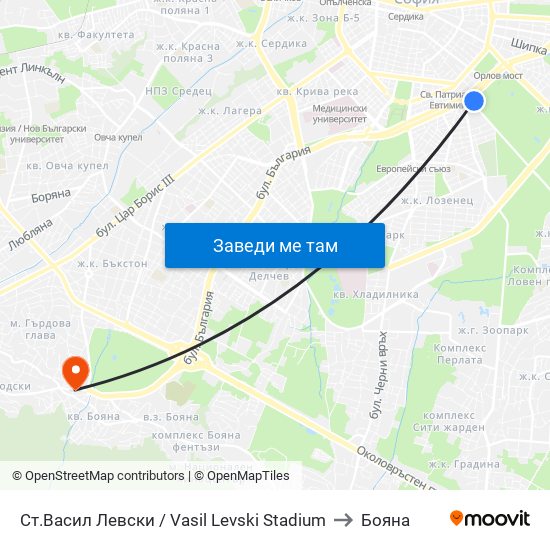 Ст.Васил Левски / Vasil Levski Stadium to Бояна map